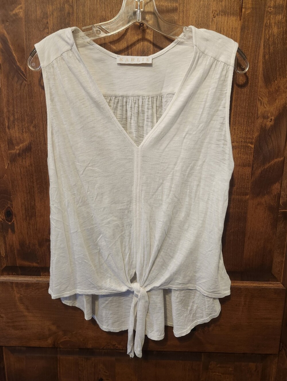 Karlie White V-Neck Tie-Front Sleeveless Blouse Size Small